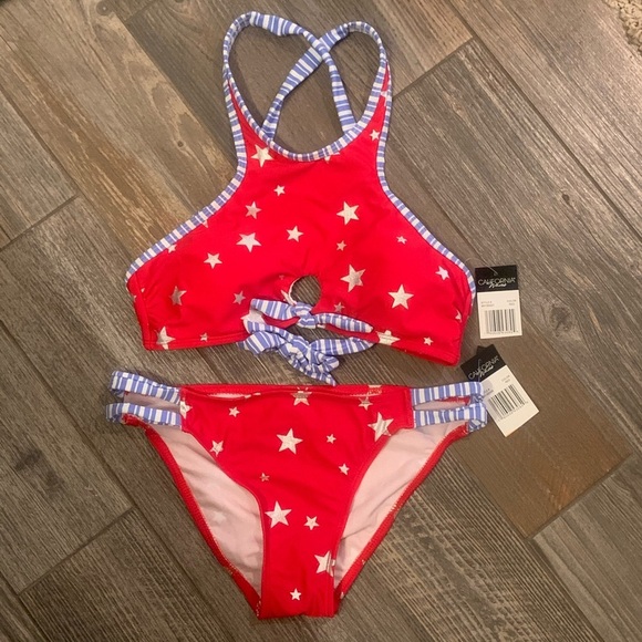 XS S or M NWT California Waves USA Flag Stars Bikini Set - Picture 6 of 9